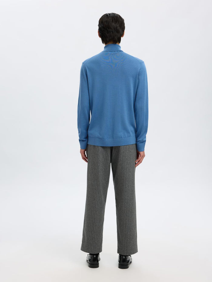 Blue Merino Wool Turtleneck Pullover