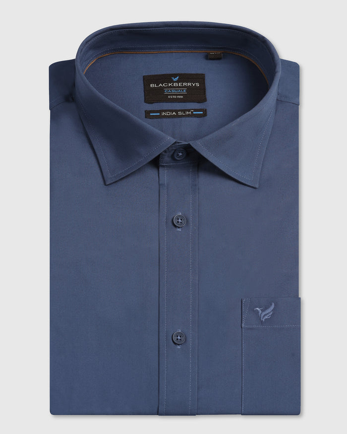 Blue Solid Shirt - Lujo