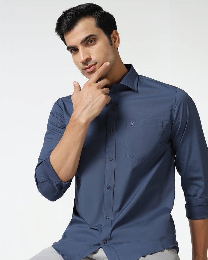 Blue Solid Shirt - Lujo