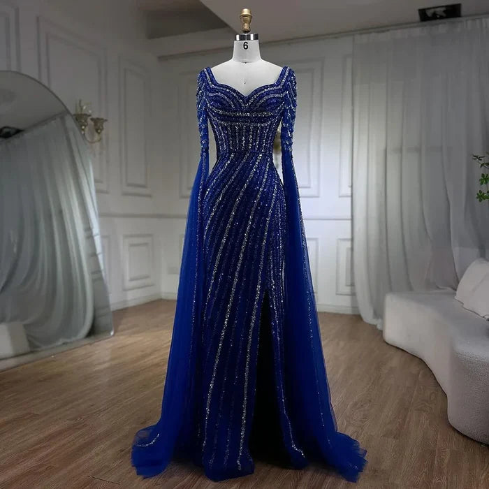 Blue Sweetheart Beaded Long Sleeves Mermaid Evening Gown LA72314 - SERENE HILL