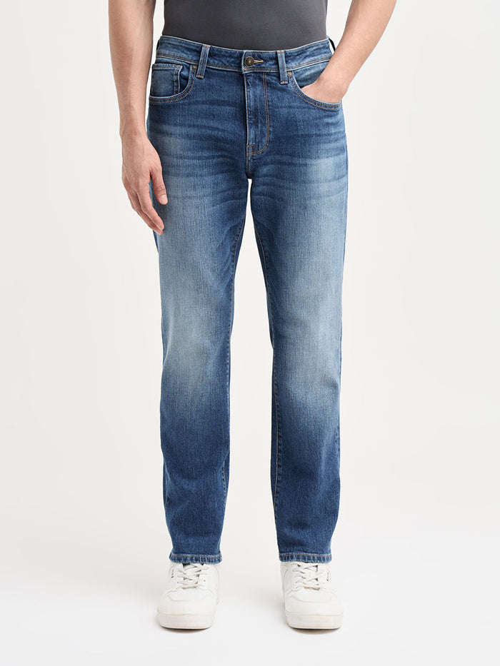 Blue Washed Straight Fit Jeans