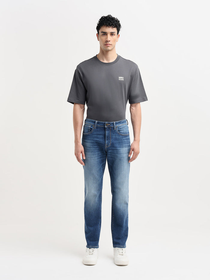 Blue Washed Straight Fit Jeans