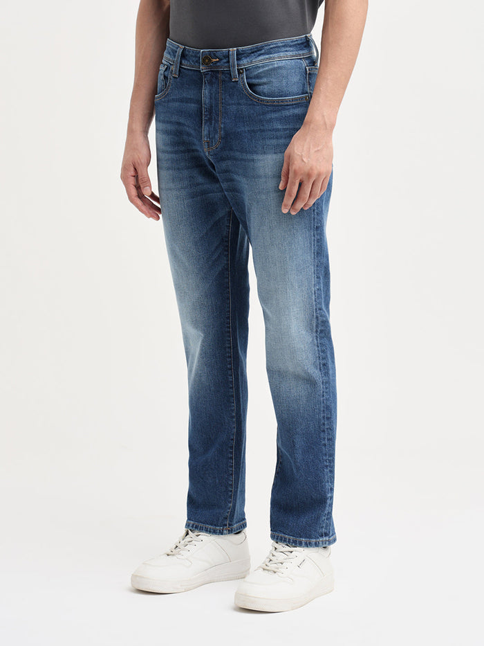 Blue Washed Straight Fit Jeans