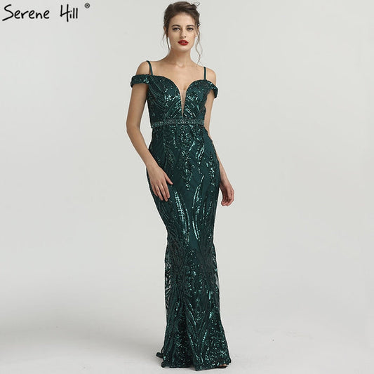 Boat Neck Mermaid Evening Dresses Sequined Diamond Elegant LA6582 on sale - SERENE HILL