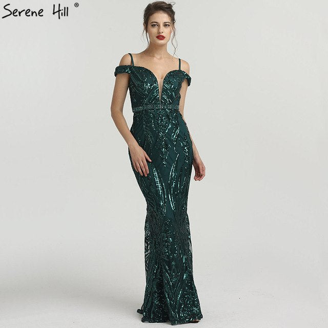 Boat Neck Mermaid Evening Dresses Sequined Diamond Elegant LA6582 on sale - SERENE HILL