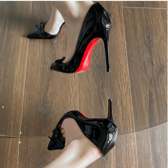 Bow Pointed Red Sole Heels - Fashionnsio