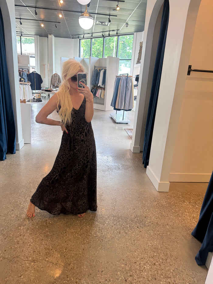 Brown Leopard Silky Slip Dress