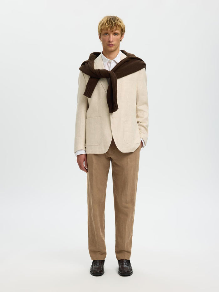 Brown Linen Straight Fit Pants