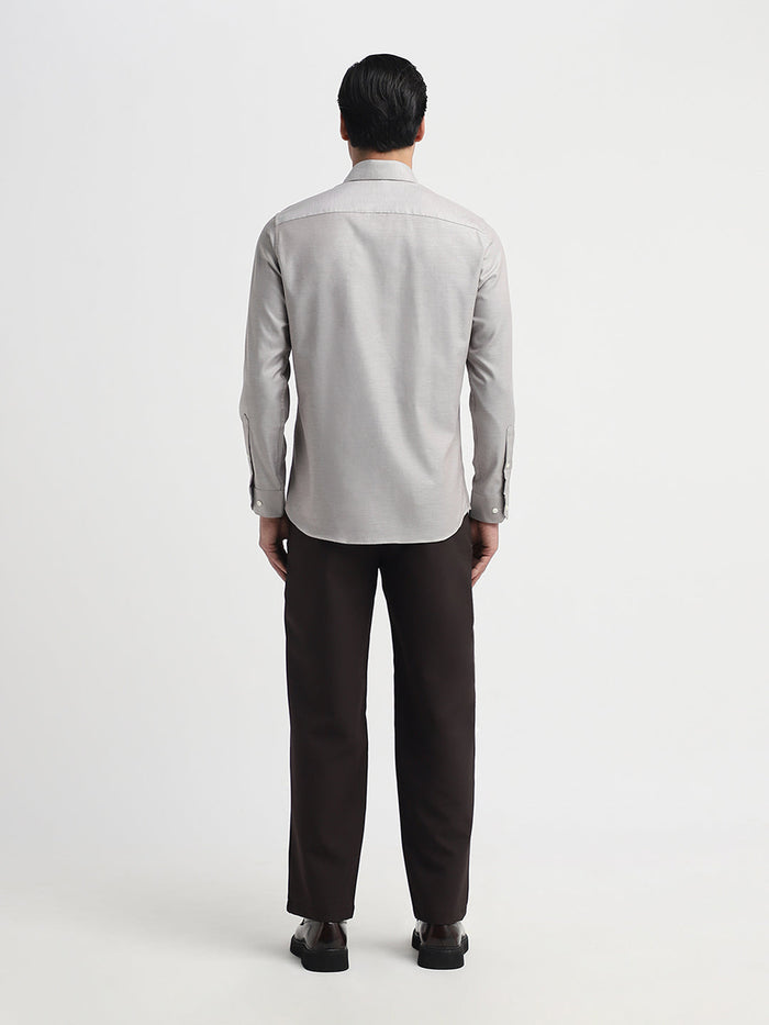 Brown Spread Collar Slim Fit Shirt