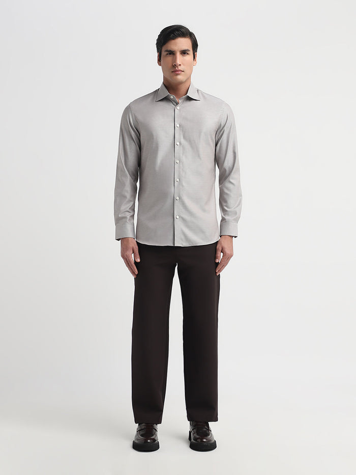 Brown Spread Collar Slim Fit Shirt