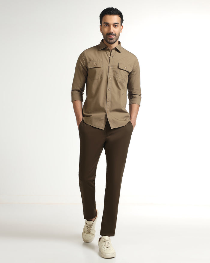 Brown Unwrinkle Solid Khakis - Tigris