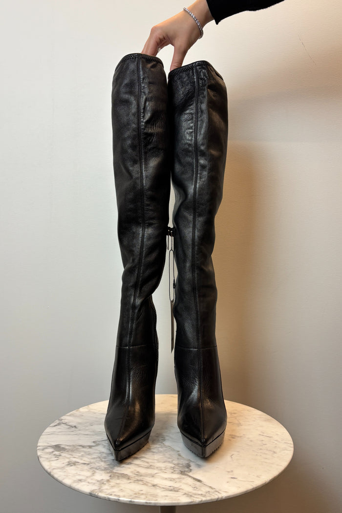 Burberry Over The Knee Leather Stiletto Black Leather Boots image 1
