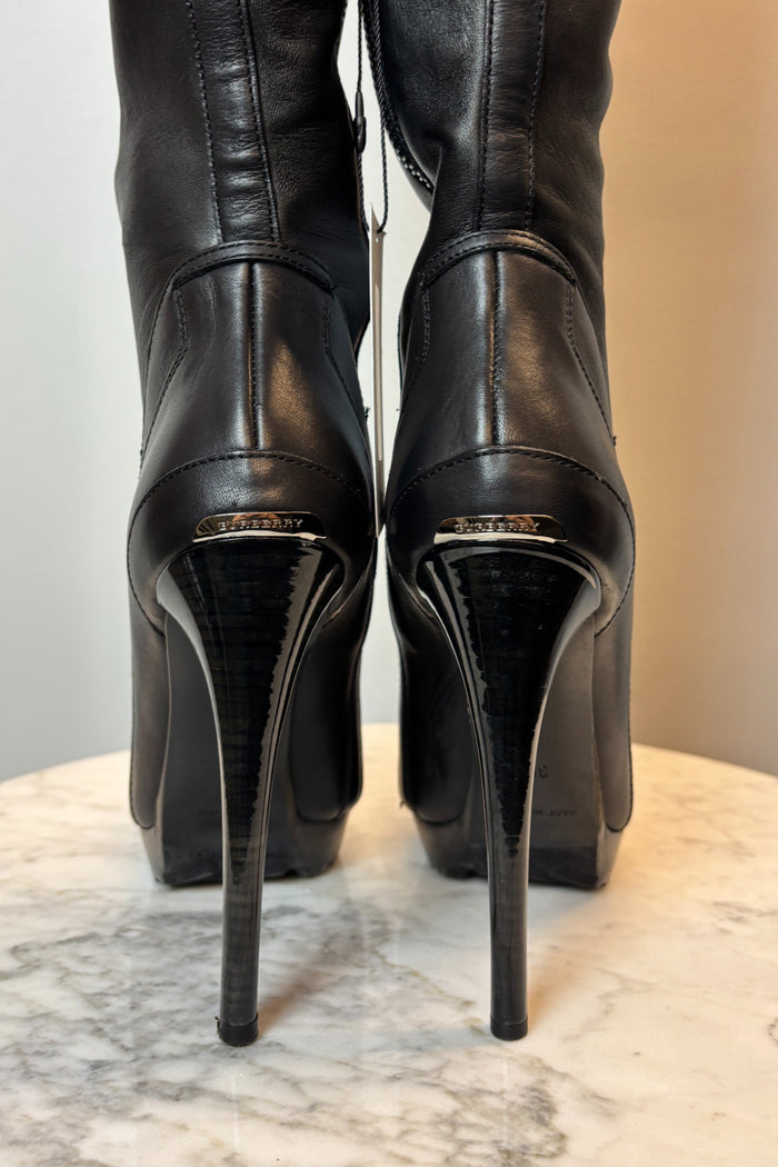Burberry Over The Knee Leather Stiletto Black Leather Boots image 2