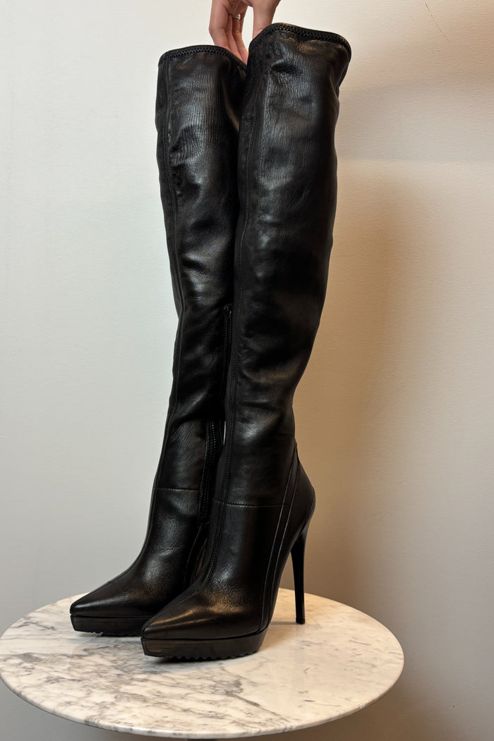 Burberry Over The Knee Leather Stiletto Black Leather Boots image 3