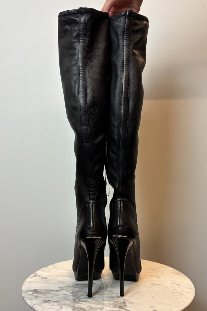 Burberry Over The Knee Leather Stiletto Black Leather Boots image 4