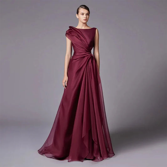 Burgundy Elegant A-Line Evening Dress with Draped Shoulder LA72944 - SERENE HILL