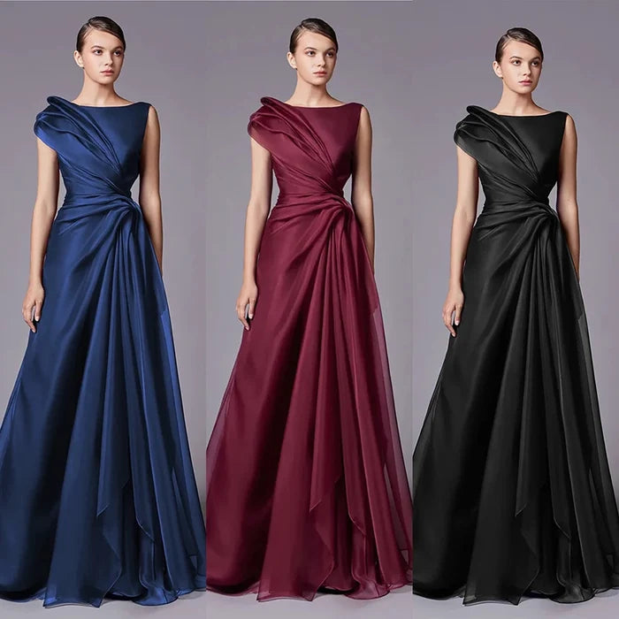 Burgundy Elegant A-Line Evening Dress with Draped Shoulder LA72944 - SERENE HILL