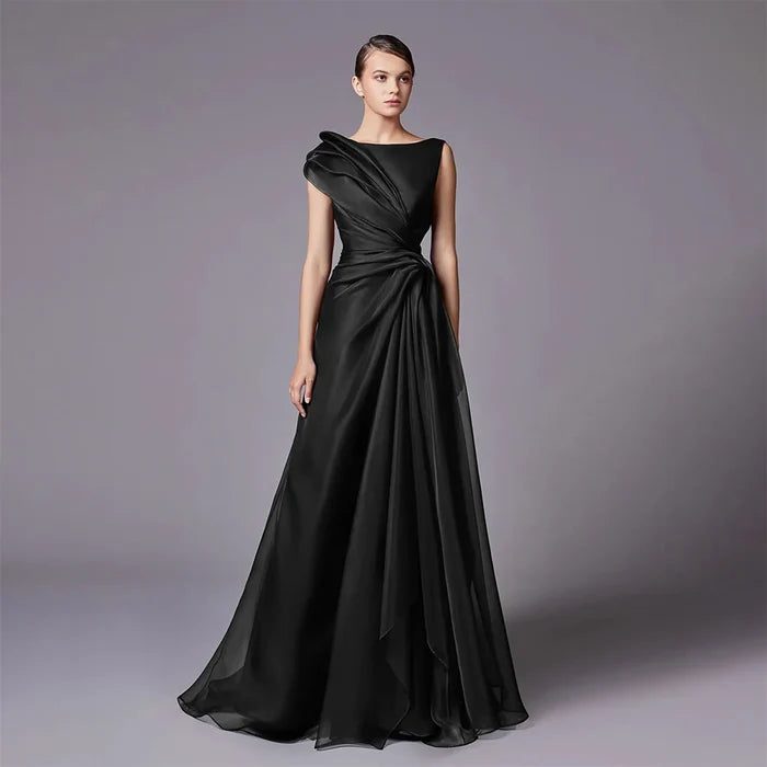 Burgundy Elegant A-Line Evening Dress with Draped Shoulder LA72944 - SERENE HILL