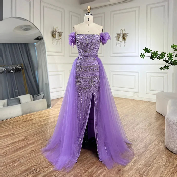 Caramel Beaded Evening Dress with Detachable Overskirt LA72603 - SERENE HILL