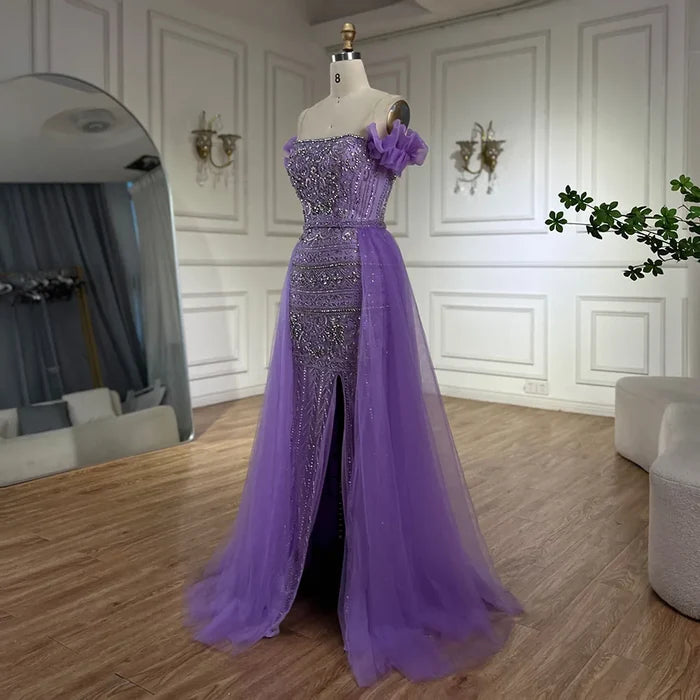Caramel Beaded Evening Dress with Detachable Overskirt LA72603 - SERENE HILL