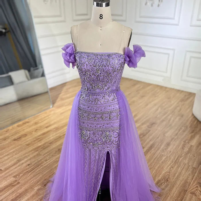 Caramel Beaded Evening Dress with Detachable Overskirt LA72603 - SERENE HILL