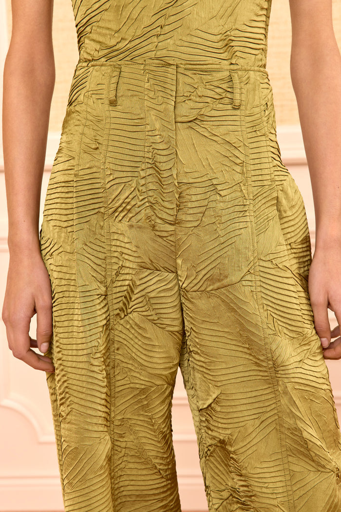 Carine Satin Pant - Moss Gold