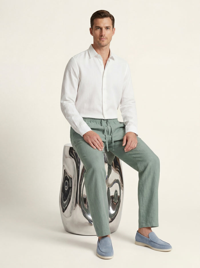 Catania Linen Pantalon Green