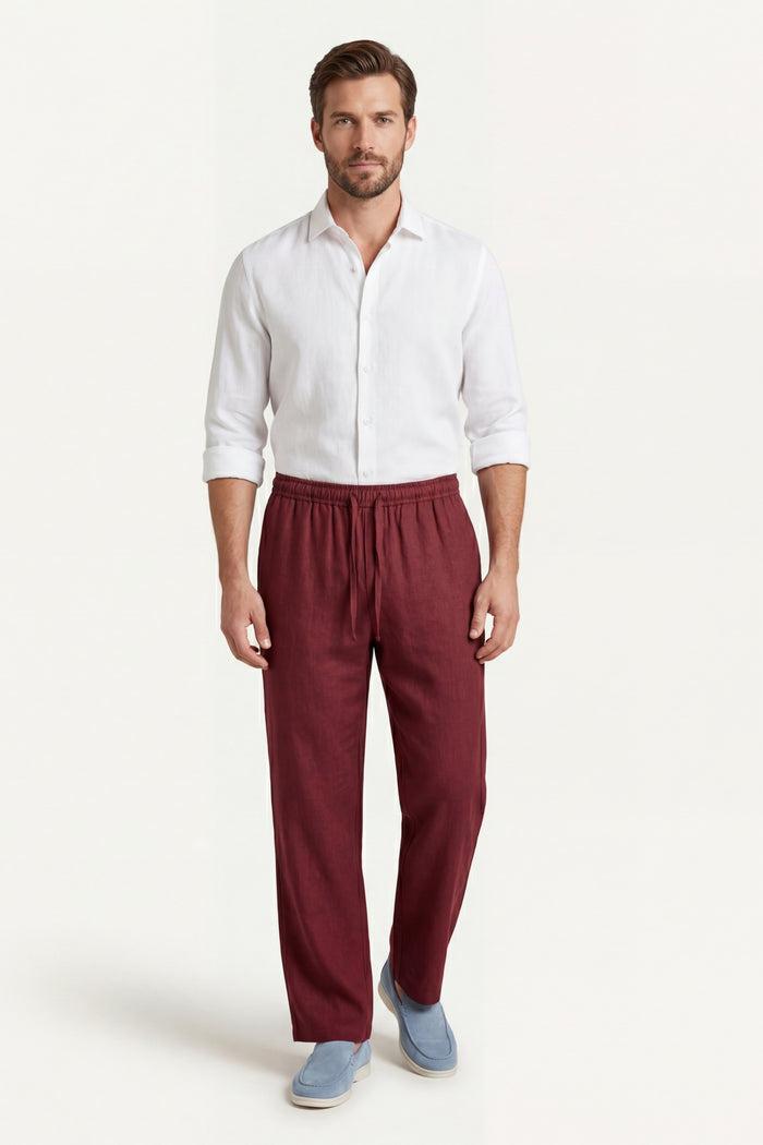 Catania Linen Pantalon Red