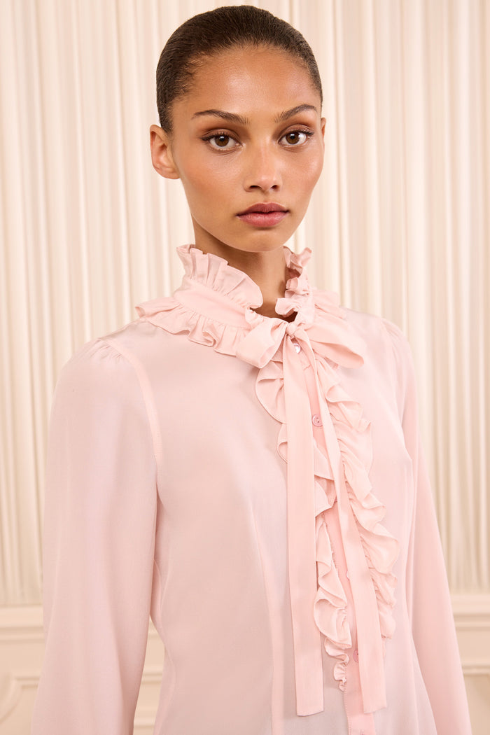 Catroux Long Sleeve Silk Blouse - Powder