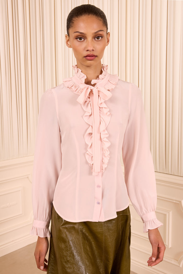 Catroux Long Sleeve Silk Blouse - Powder