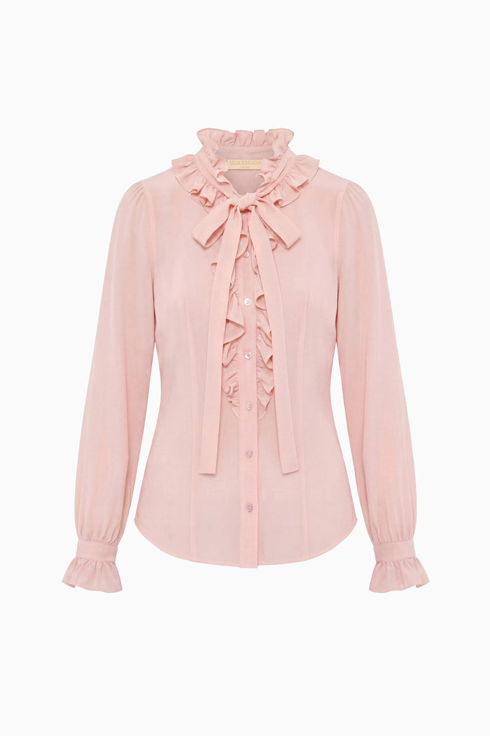 Catroux Long Sleeve Silk Blouse - Powder