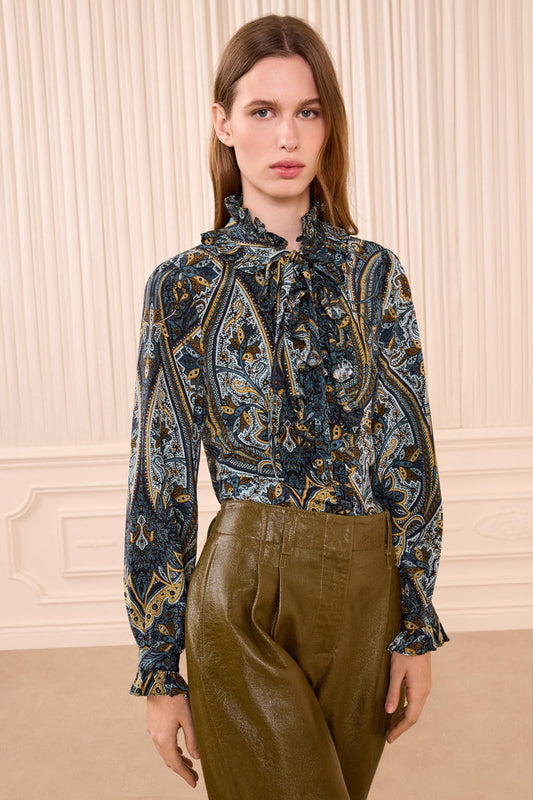 Catroux Long Sleeve Silk Blouse - Prussian