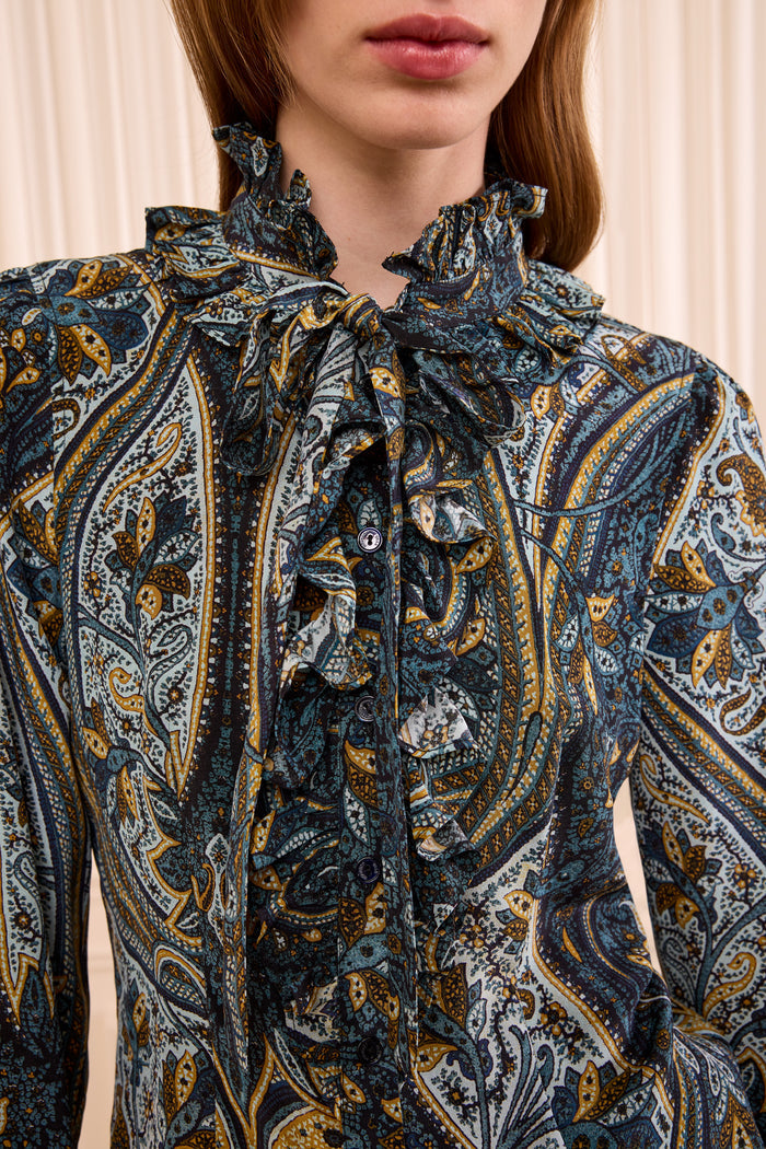 Catroux Long Sleeve Silk Blouse - Prussian