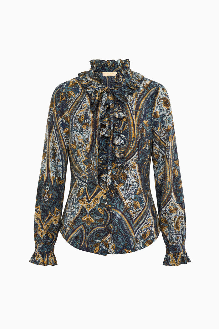 Catroux Long Sleeve Silk Blouse - Prussian