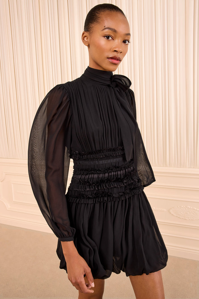 Celestine Long Sleeve Silk Dress - Noir