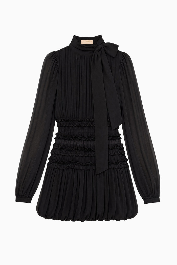 Celestine Long Sleeve Silk Dress - Noir