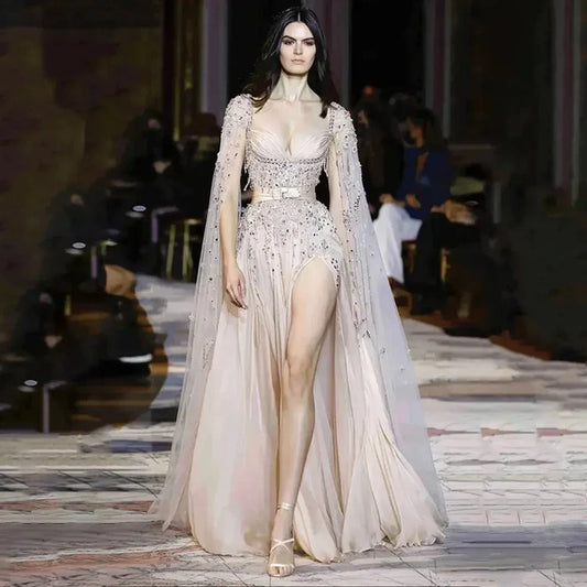 Champagne Dubai Evening Dresses Luxury Women Wedding Party Gown LA72390 - SERENE HILL