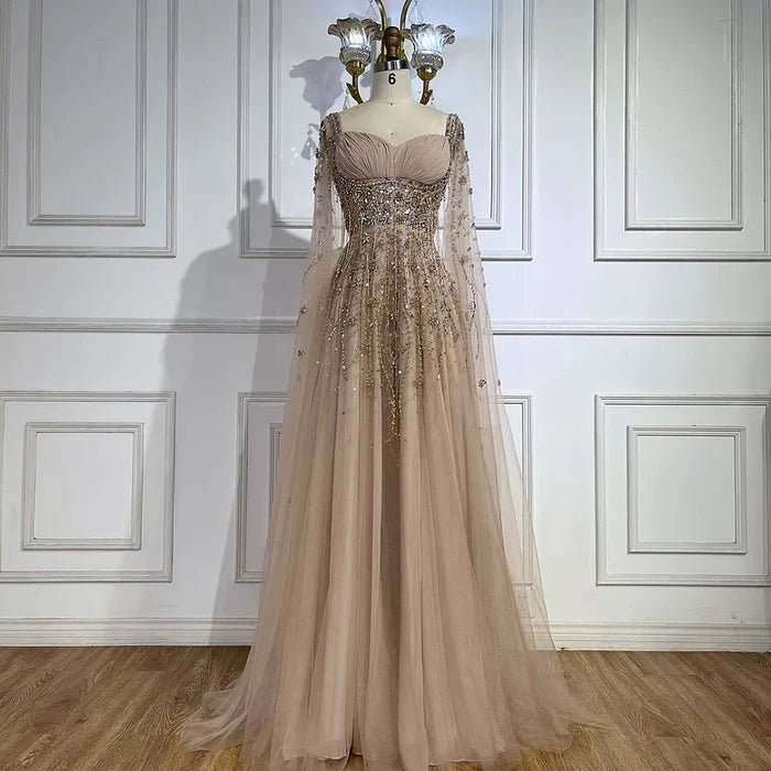 Champagne Dubai Evening Dresses Luxury Women Wedding Party Gown LA72390 - SERENE HILL