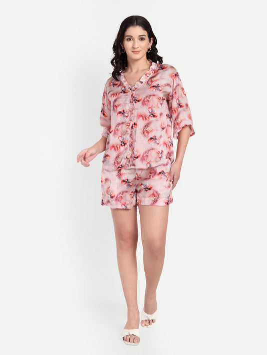 Women’s pink printed Charlotte top CB with shirt style, relaxed fit and stylish everyday design