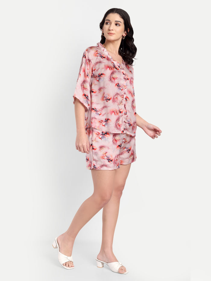 Women’s pink printed Charlotte top CB with shirt style, relaxed fit and stylish everyday design