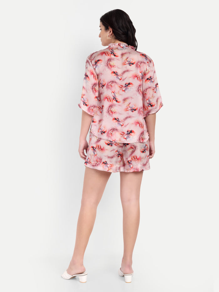 Women’s pink printed Charlotte top CB with shirt style, relaxed fit and stylish everyday design