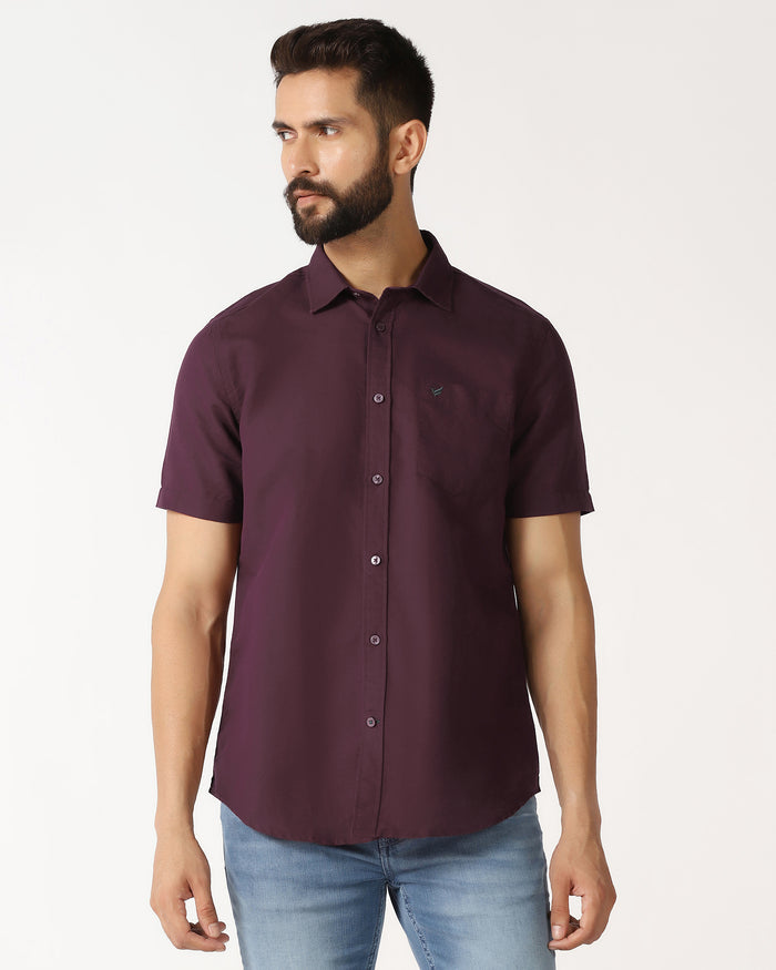 Cherry Lacquer Half Sleeve Linen Solid Shirt - Salmon