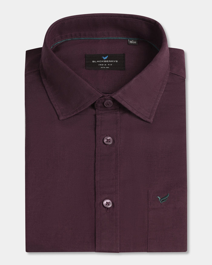 Cherry Lacquer Half Sleeve Linen Solid Shirt - Salmon