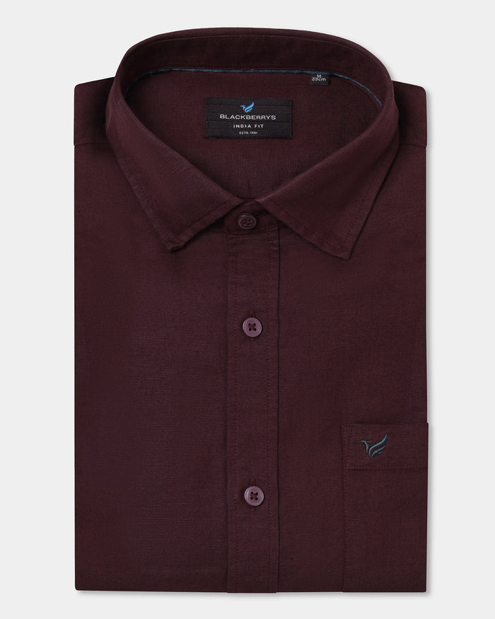 Cherry Lacquer Linen Solid Shirt - Salmon