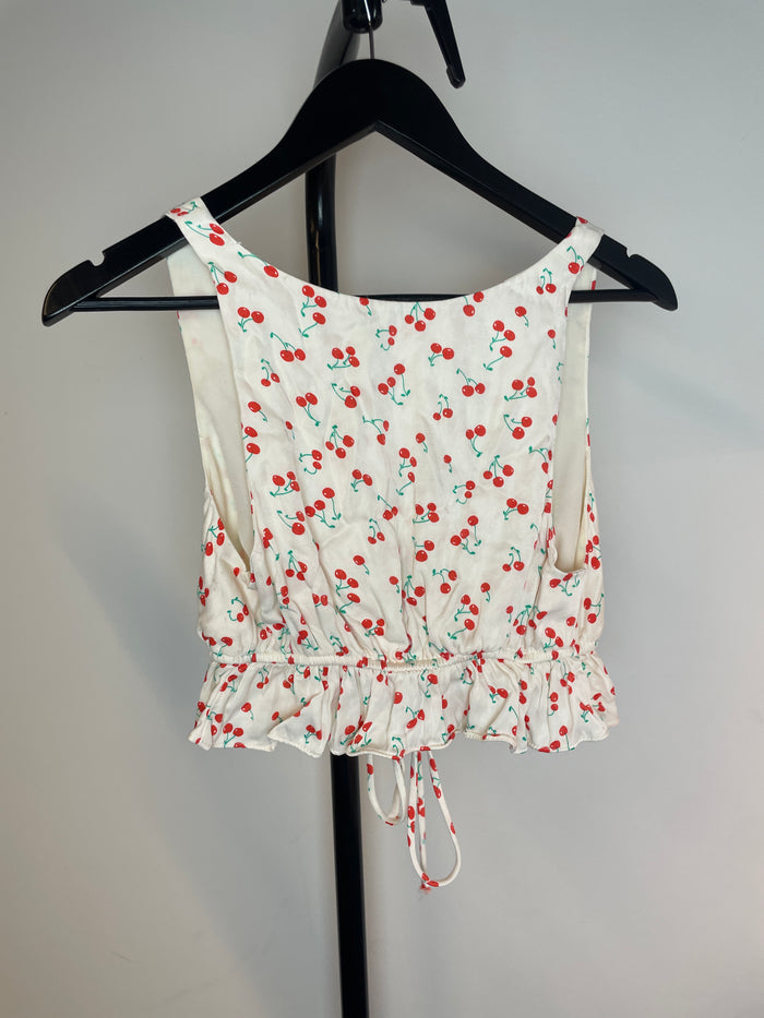 Cherry Tie Crop Ruffle Top image 1