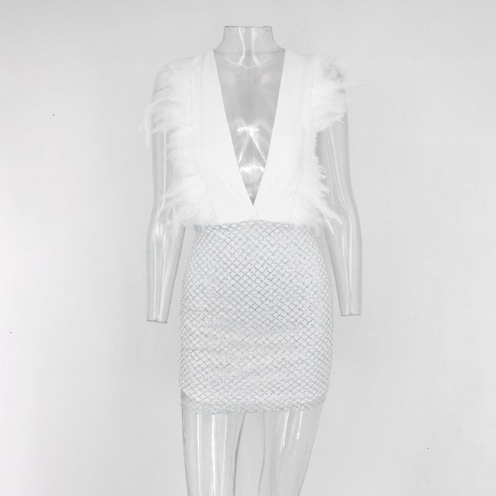 Chic Deep V-Neck Sequins Mini Club Dress