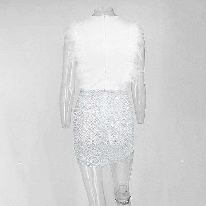 Chic Deep V-Neck Sequins Mini Club Dress