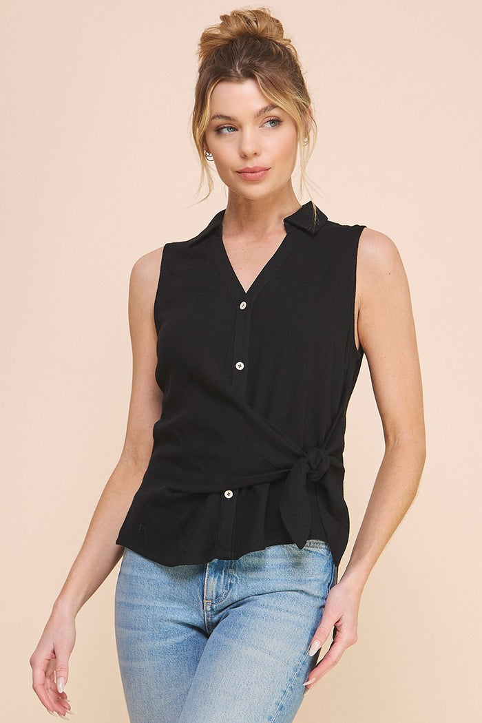 Chloe Wrap-Tie Sleeveless Blouse