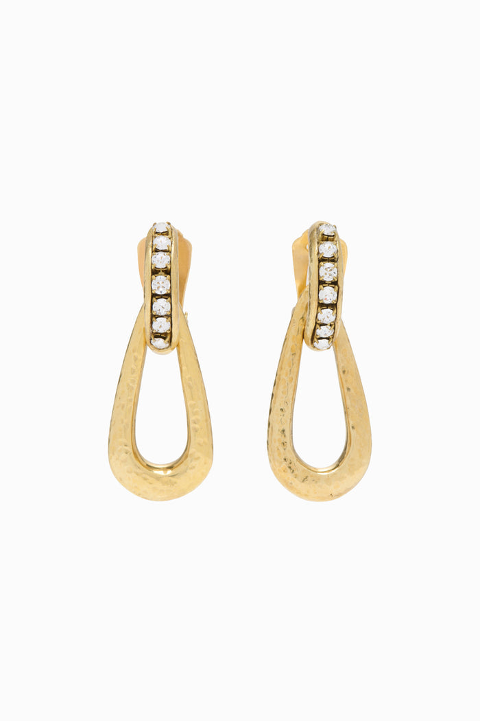 Chunky Teardrop Earring w/Pave - Brass