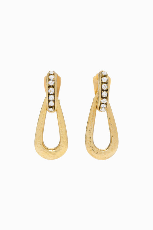 Chunky Teardrop Earring w/Pave - Brass